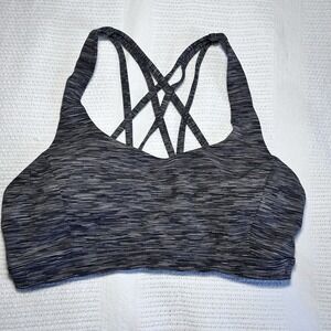 Lululemon Free To Be Serene Gray White Black Striped Sports Bra Size 8